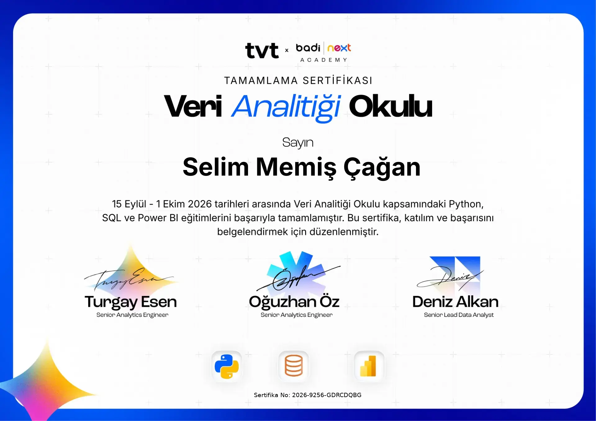 3'lü Sertifika Paketi Firma Onaylı — Selim Memiş Çağan