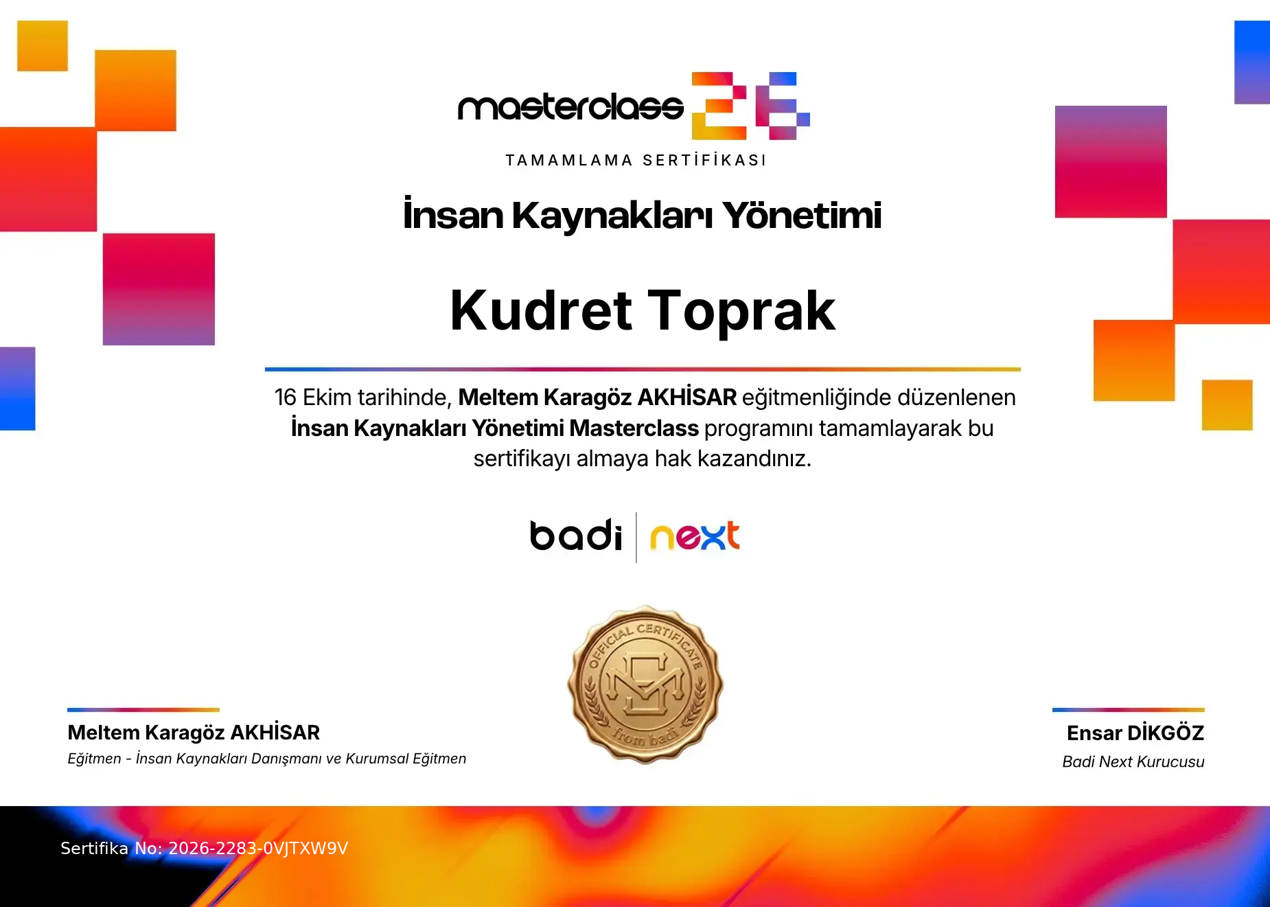 Firma Onaylı Sertifika Paketi — Kudret Toprak