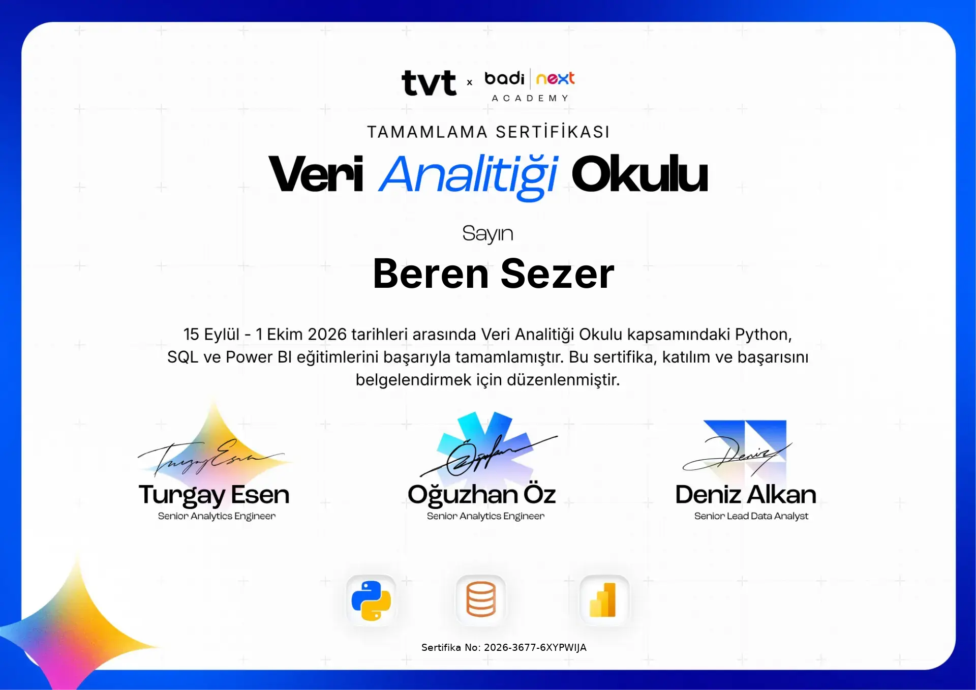 3'lü Sertifika Paketi Firma Onaylı — Beren Sezer