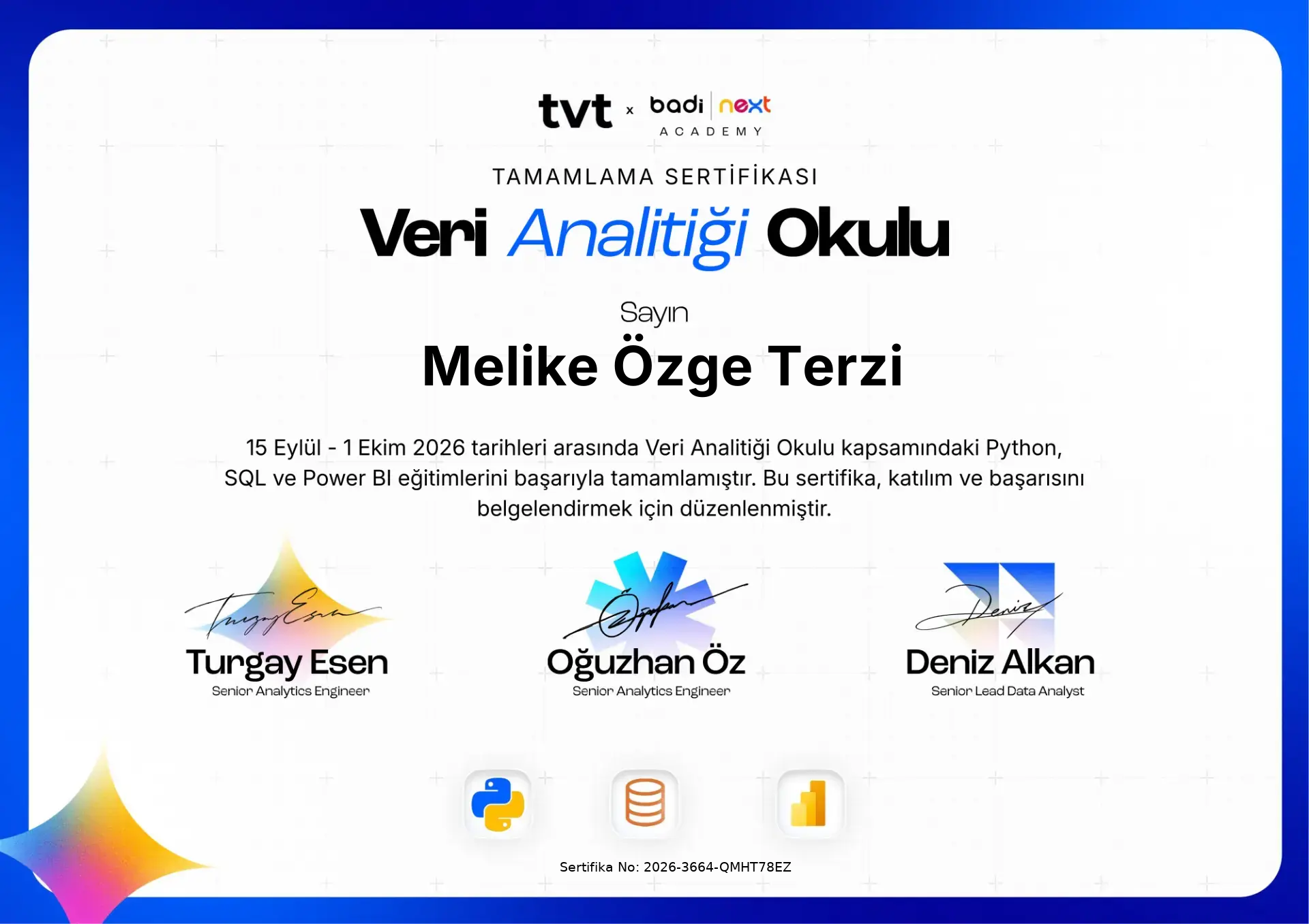 3'lü Sertifika Paketi Firma Onaylı — Melike Özge Terzi