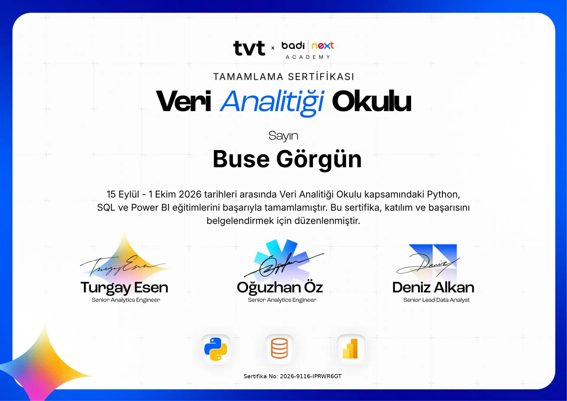 3'lü Sertifika Paketi Firma Onaylı — Buse Görgün