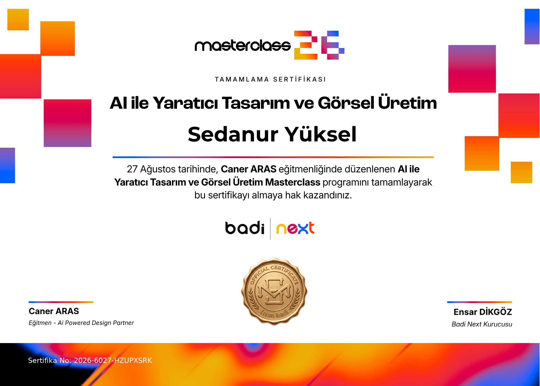 Firma Onaylı Sertifika — Sedanur Yüksel